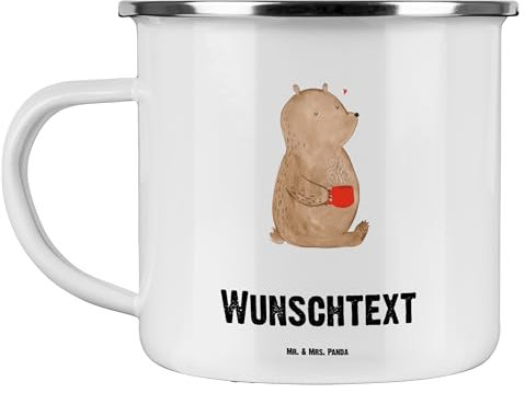 Mr. & Mrs. Panda Personalisierte Emaille Tasse Bär Kaffee - Geschenke, Kaffeetasse, Bären, Kaffeebecher, Becher, Teddy, Camping, Guten Morgen, Coffee, Bedrucken, Morgenroutine, Tassen