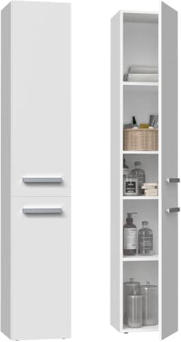 ADGO Badezimmerschrank NEL II - 31x174x30 cm - Weiß - Kleiderschrank - Badezimmermöbel - Badezimmerregal - Aufbewahrungsschrank - Bad Hochschrank - Badezimmerschrank Hoch - Mehrzweckschrank