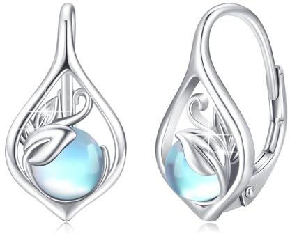 Mondstein Ohrringe 925 Sterling Silber Ranke Leverback Ohrringe für Frauen Mondstein Creolen Schmuck für Frauen