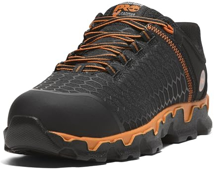 Timberland PRO Men's Powertrain Sport Alloy Safety Toe Industrial Athletic Work Shoe, Black/Orange-2024 New, 13