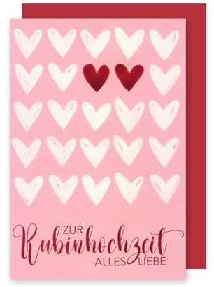 AvanCarte Rubinhochzeit Grußkarte 40 Hochzeitstag Herzen Alles Liebe 16x11cm