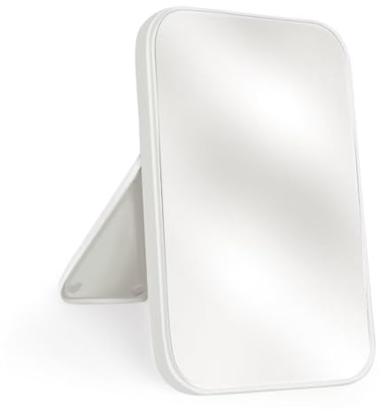 Yatnks Schminkspiegel, 20,3 cm, einfacher tragbarer Reisespiegel mit Ständer, stehend und an der Wand, doppelte Verwendung, Weiß