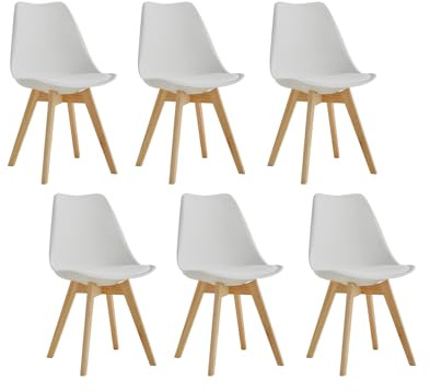 GrandCA HOME Set di 6 Sedie da Pranzo Sedie da Cucina con Gambe in Legno di Pino, Adatte per Sala da Pranzo, Soggiorno, Cucina, Camera da Letto, Bianco-PE