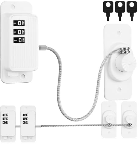 ULTECHNOVO Window Lock 3-Pack Child Safety Abs No-Drill Combination Locks for Baby Proofing Fridge Cabinet Drawer Security 9.5 X 3 X 0.6 Inches