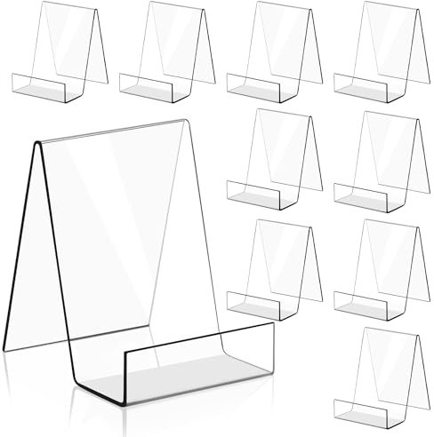 Lighterday 10Pcs Acrylic Display Stand Clear Book Stand Book Holder Plate Stand for Displaying Recipe Card Book Crafts Photos Magazine (10 Pcs & L)