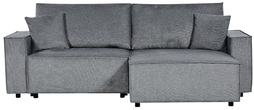 Beliani 3-Sitzer Ecksofa dunkel grau Links mit Recamiere Schlaffunktion Stauraum Karila