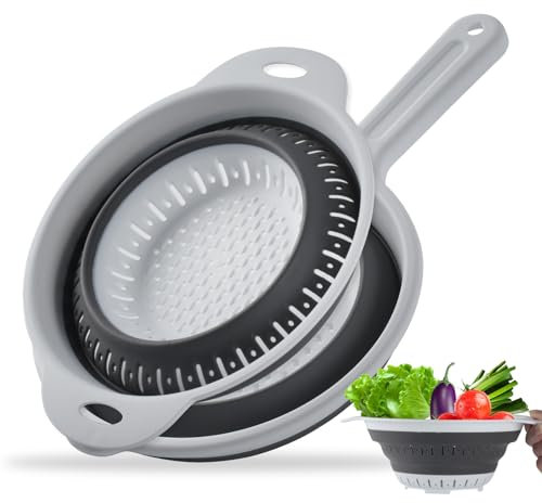 2 Set di Colini Pieghevoli in Silicone, Set di Scodelle e Filtri per Alimenti, Cestino di Scolatura delle Verdure della Cucina con Manici, Ideale per Scolare Pasta, Frutta, Verdure
