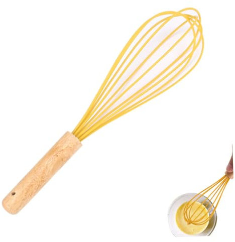 Cabilock 2 piezas Batidor Manual de Silicona con Mango de Madera para Huevos y Crema Herramienta de Cocina para Repostería