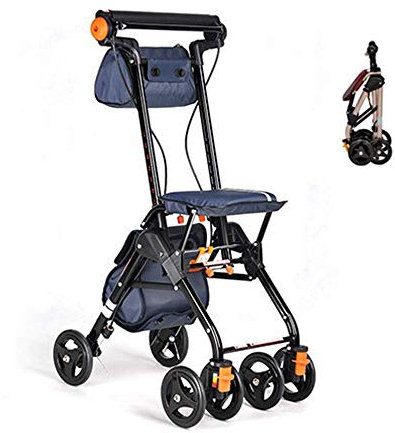 DLAZUM Andador, Silla de Ruedas eléctrica Andador con Andador de Cuatro Ruedas Plegable y liviano con Asiento Acolchado, Frenos bloqueables, manijas ergonómicas y Bolsa de Transporte (Azul)