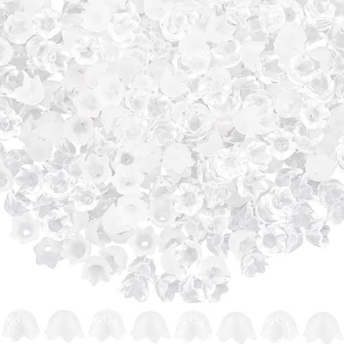 SUNNYCLUE 1 Box 600Pcs Acrylic Bead Caps Flower Bead Cap Flower Beads Acrylic Frosted Bell Tulip Flowers Lily Beads Floral Spacer Loose Spacers for Jewellery Making Women Adult DIY Crafts