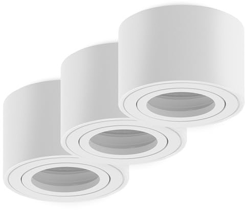 Oktaplex 3 Stück Aufbauspot Lile S für 230V LED-Module Aufbauleuchte | Weiß Aluminium 30° schwenkbar, Ø50 mm LED-Module, Direktanschluss 230V, flache Bauhöhe 50 mm, IP20, rund