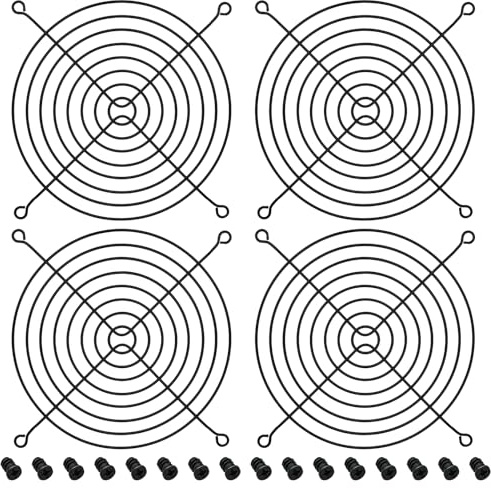 HiQltyla 140mm Fan Grill with Screws, Desktop Computer Case Fan Grills for 140mm Fans, Black Color - 4 Pack | Desktop Computer Cooling Fan Dust Filter Cover, Fan Protector Guard for 140mm Fans