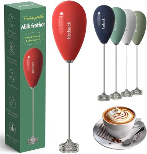 Redsack Batidor eléctrico de leche de mano – Batidor de mano recargable por USB, espumador de café eléctrico para cocina, viajes, resistente al agua, doble bobina, agitadores de café con bolsa