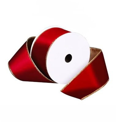 SMTCM Samtband mit Draht 10 Yard/Rolle 6.3cm Breit Samt mit Goldkante Geschenkband Vintage Elegant Einseitig Schleifenband Samt Drahtbänder Bastelband für Weihnachtsdekoration Nähen Verpacken(Rot)