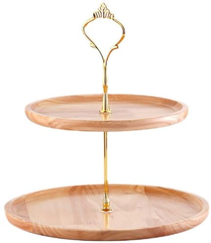 2 Tier Wooden Round Cake Stand Fruit Tray Stand Rustic Cupcake Stand Self-help Dessert Stand Kitchen Tool for Wedding Party
