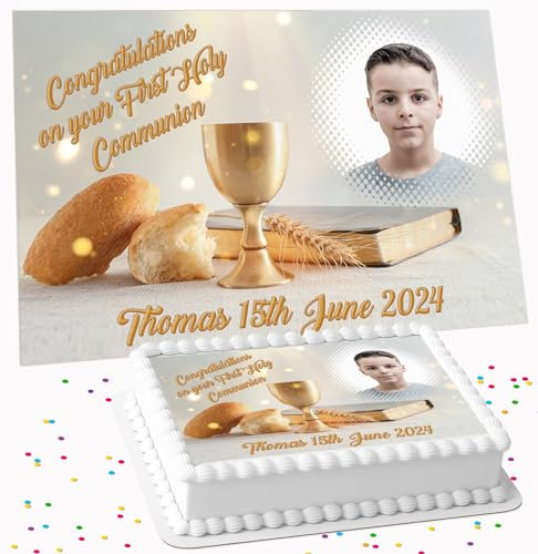 YOUR OWN PHOTO HOLY COMMUNION ICING EDIBLE LARGE CAKE TOPPER DECORATION SUITABLE FOR USE ON COSTCO CAKE PC-566