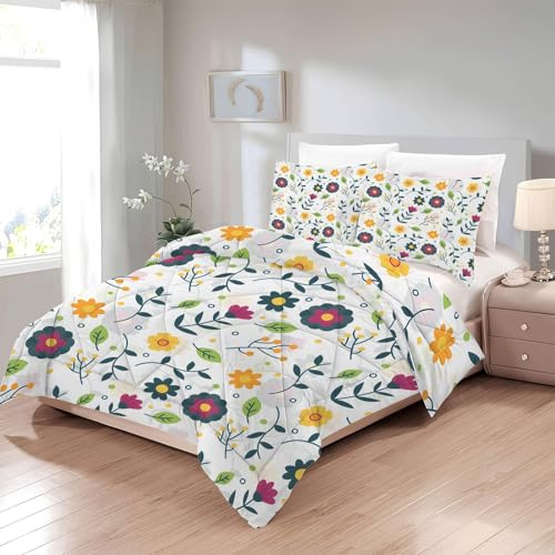 Boceoey Edredon Nordico Cama 150 Flores, Relleno Nordico 220 x 240 de Microfibra, Edredón 4 Estaciones Reversible Acuarela, Edredones Estampados Floral con 2 Fundas de Almohada 50x75 cm J-802