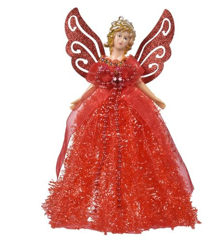 Weihnachtsengel Baumspitze - 22 cm Engel Figur als Weihnachtsbaum Spitze Christbaumspitze Figuren - Tannenbaumspitze Baumschmuck Glitzer Engel Weihnachtsdeko