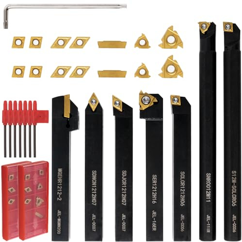 Kit da 21 pezzi, utensile per tornitura indicizzabile, gambo da 1/2 12 mm, 7 pezzi di supporto per tornio in metallo con 14 pezzi di inserti per tornitura in carburo, utensili per tornitura in carb