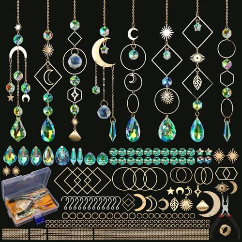 Kit di acchiappasole per adulti, 228 pezzi, fai da te, per ragazze e donne, ornamenti da appendere per finestre, prisma con sfere di cristallo, regalo per compleanno, festa della mamma