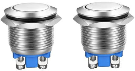 2 stücke Momentan Taster Schraubklemmen Edelstahl Metall wasserdichte Taste 19mm,Auto Runde,Wasserdichter Power-Drucktaster, Klein Rund Chrom Edelstahl Metall Schließer (Flachkopf)