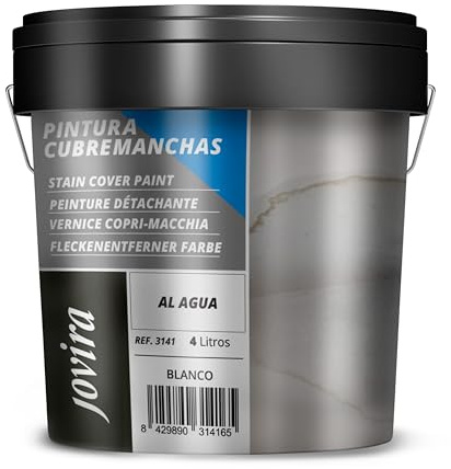 JOVIRA PINTURAS Cubremanchas de grasas, nicotina, humos, bolígrafo, café, etc. en paredes y techos. Pintura especial para cubrir definitivamente las manchas difíciles. Al agua (4 Litros) F-34B