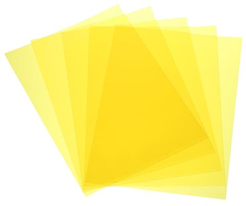 sourcing map 5 Pcs Colored Plastic Sheets, A4 Transparent Amber Film Color Correction Gel Light Filter Waterproof 11.7 x 8.3 Sheet for DIY Crafts,LED Lighting,Photo (Yellow)