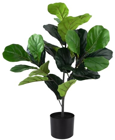 Jesustree Kunstpflanze Fiddle Feigenbaum 80cm, Künstliche Pflanzen Groß, Ficus Baum mit Verstellbarem AST und Blättern, Schwarzer Topf für Home Büro, Zimmerdeko Schlafzimmer Dekoration(1 Pack)