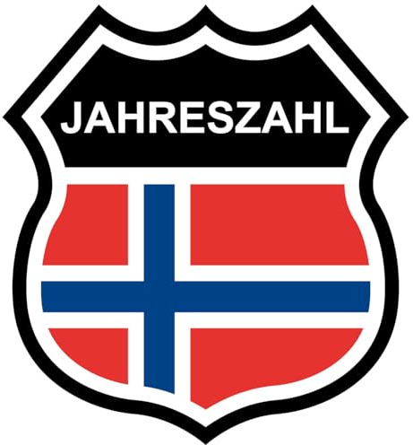 Samunshi® Norwegen Wappen mit Flagge und Jahreszahl Fahne Aufkleber Insigne Wohnmobil Aufkleber für Motorrad Fahrrad Roller oder Camper Camping Wohnwagen Mountainbike Rennrad 7,4 x 8cm