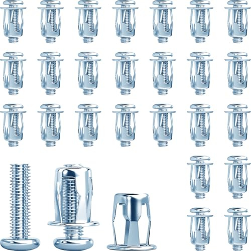 Jyvex 25 piezas Jack Nuts, cavidad Metal Anchors M5 x 25, tuercas de expansión de petal, tacos de metal, tacos para placas de yeso, tacos de metal, tacos, paredes huecas, hojas de hierro