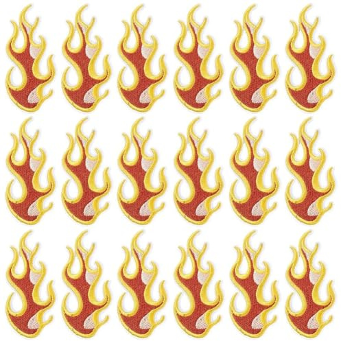 CABODYALS 30 Stück Feuer Flicken Zum Aufbügeln Orange Rot Stickerei Flammen Patch Reparatur Blaze Zum Aufnähen Mini Cartoon Dekor Applikationen Zum Nähen Herstellen von Kleidung Jacken Jeans Hemden Ta