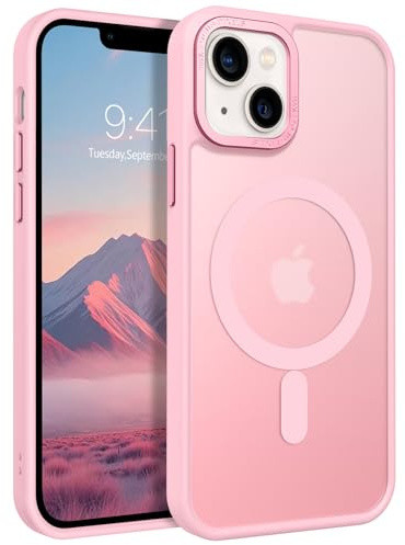 DUEDUE Cover Magnetica per iPhone 13 Mini 5.4[Compatibile con MagSafe], Custodia Opaca per iPhone 13 Mini Case con Pulsante metallico Ultra-Sottile TPU Silicone Anti-Scivolo, Rosa