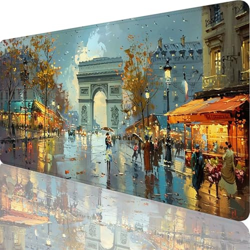 Tapis de Souris Gamer 1600x800x3 mm, Grand Tapis de Souris Bleu, Arc De Triomphe Mouse Pad Imperméable et Antidérapant, Multifonction Grand sous Main Bureau pour Clavier et Souris, Decoration 31-8i