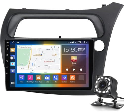 HTXPSM 9 Doppio DIN Touch Screen Autoradio Ricevitore Lettore Dvd GPS Touch Navigation per Honda Civic 2006-2011 Android 14 Radio Player CarPlay Integrato Android Auto 4G WiFi, Comandi al Volante