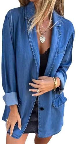 MINTLIMIT Womens Denim Jacket Casual Long Sleeve Button Down Denim Shirt Loose Fit Lightweight Jean Jacket Blazer