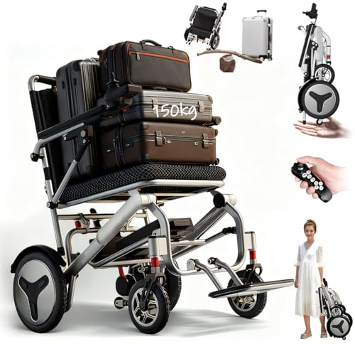 ZQHQKJ Elektrorollstuhl faltbar ultraleicht 14,9 kg – 400W Motor, 150 kg Tragkraft, Fernbedienung, 12/20/30Ah Lithium-Akku (25–50 km), für Senioren & Reisen, mit Federung & pannensicheren Reifen,12Ah