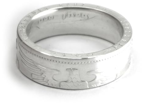 Generisch Münzring 5 Reichsmark 1936-1939 Adler, original Münze Silber 900 im Silber Finish + Schmuckbeutel - Silberring Handgefertigt in Deutschland, Herren Ring Damen