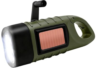 LAIVIYA Lampe Torche Solaire, Lampe de Poche LED d’Urgence avec Mousqueton, Lampe Dynamo Manivelle Portable pour Plein Air Camping Pannes de Courant Cyclisme Équipement d'urgence (Vert)