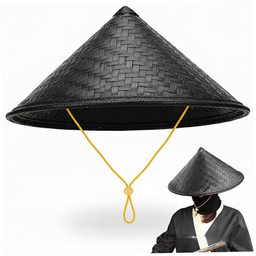 Jorzer Chapeau de riz 14 pouces conique Cool, chapeau en bambou avec cordon de serrage, Style traditionnel asiatique, vêtements confortables pour femmes et hommes, couvre-chef Costume
