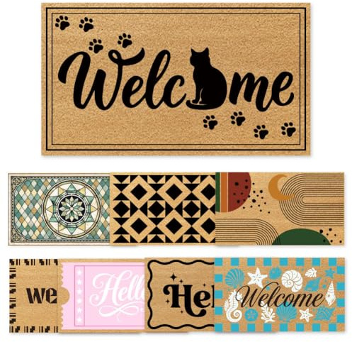 UNICRAFTALE Niedliche Katzen Fußmatte 30x17cm Aus Rutschfestem Polypropylen Schmutzfangmatte Lustiges Hallo Motiv Ideal Für Den Außenbereich Für Wohnung Terrasse Garage Veranda Oder Eingangsbereich
