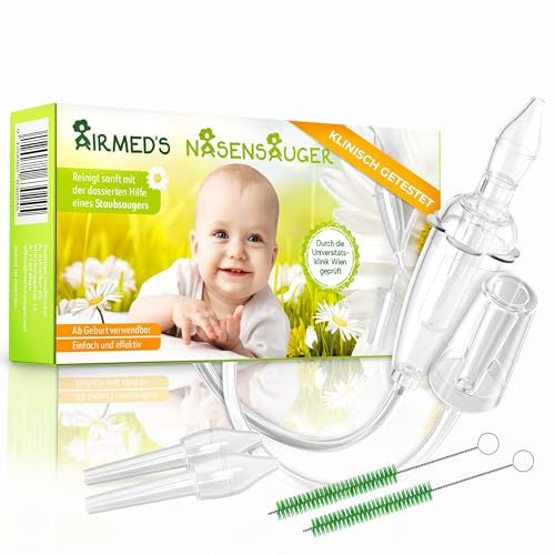 Original Airmed's Nasensauger. KLINISCH GETEST, sicher und sanft. Nasensauger Baby plus extra Saugkopf und extra Reingungsbürste
