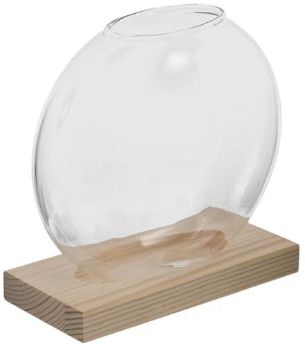 Milisten Pot en Verre Hydroponique Transparent avec Socle en Bois Naturel – Jardinière Hydroponique de Bureau pour Plantes D’intérieur – Vase Rond 1 Pièce, Décoration Bureau et Maison