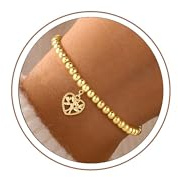 Turandoss Armband Damen Gold/Silber, 14 Karat Vergoldet Gold Perlenarmband Stack Personalisierte Herz Anhänger Armband Lebensbaum/Kleeblatt Beads Armbänder Geschenke Schmuck für Frauen Mädchen