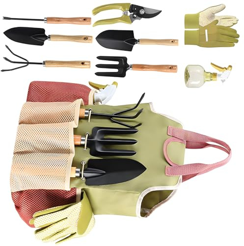 Ensemble d ' Outils de Jardinage de 9 pièces avec de Rangement en Tissu Solide pour la Plantation et la Coupe en extérieur, Ensemble de Jardin Portable