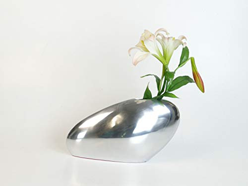 Aluminium Vase Rock Dekoration Deko Blumenvase Tischvase Artra Silber Dekovase B41 x T13,5 x H23cm