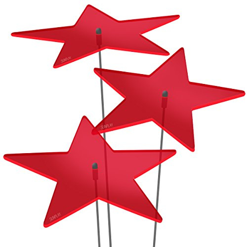 SUNPLAY Sonnenfänger Sterne Lisa in ROT, 3 Stück je 20 cm Durchmesser im Set + 70 cm Schwingstäbe