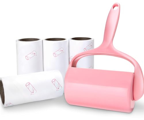 Sticky Lint Roller, Pet Hair Roller, Dog & Cat Hair Remover Kit,4 Refills 240 Sheets, Lint Brush for Clothes, Carpet, Car Seats, Dust, Dogs, Durable Handle (1Handle+4Refills)