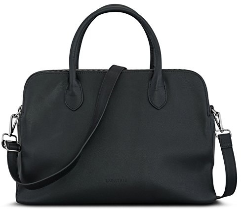 Damen Handtasche Schwarz - Expatrié Odette Henkeltasche aus veganem Leder - PU Ledertasche Umhängetasche Schultertasche Groß für 13 Zoll Laptop/Büro - Elegante Tasche mit praktischen Fächern