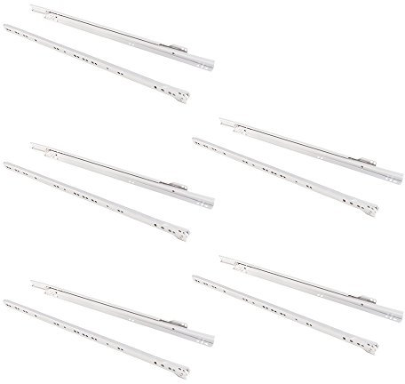 Emuca - Drawer runners 600mm (23,6 inch) with partial extension in white colour, set of 5 sliders for drawer