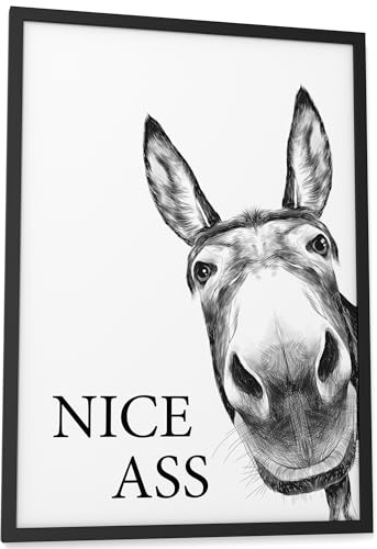 Papierschmiede® Bilder Home Kunstdruck mit Rahmen in A3 (30x42 cm) Spruch Zuhause Bild Wanddeko in schwarz weiß, Sprüche für Wohnzimmer Büro Küche Badezimmer WC Deko Klospruch, Esel Nice Ass